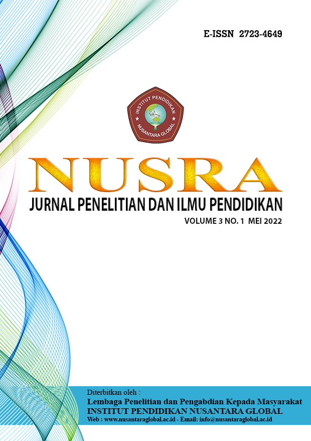					View Vol. 3 No. 1 (2022): NUSRA: Jurnal Penelitian dan Ilmu Pendidikan, Volume 3, Issue 1, Mei 2022
				